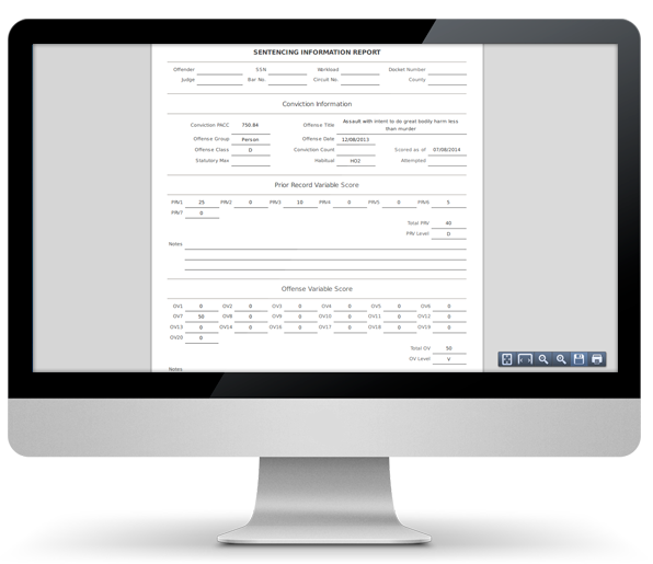 “Sentencing Information Report” PDF displayed on an iMac